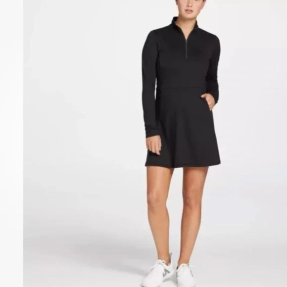 calia women's long sleeve mock neck golf dress CALIA Women's Long Sleeve Mock Neck Golf Dress, Size: XS, Pure Black